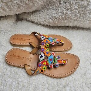 Laidback London Simba Tribal Beaded Flat Leather Sandals sz 39
